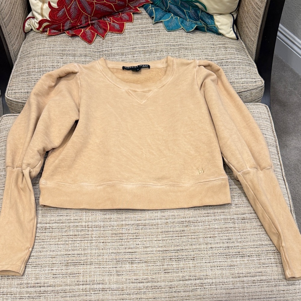 Veronica Beard Dusty Tan Puff Sleeve Sweatshirt Size Small